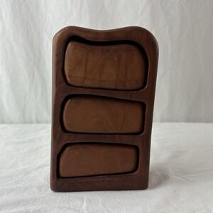 Artisan Handcrafted Bandsaw Wood Jewelry Box 3 Drawer Curved Design Vintage